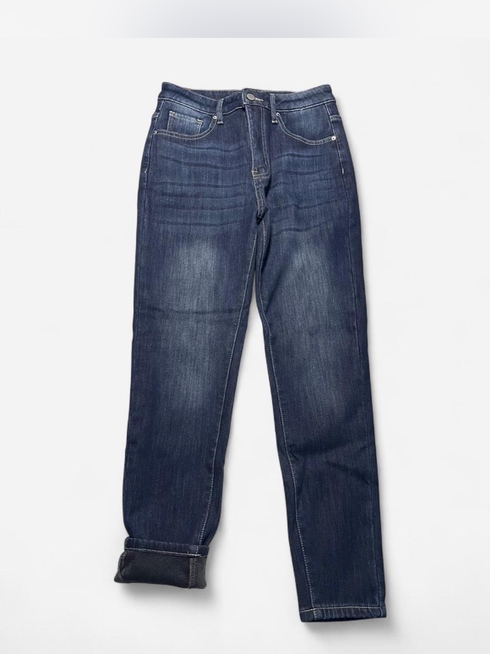 Womens Dark Blue Straight-Leg Fleece Lined Jeans